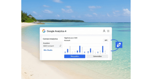 Googleアナリティクス画面と砂浜
