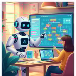 ロボットが女性にキーワード選定について説明している