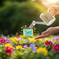 芽に水やりをしています